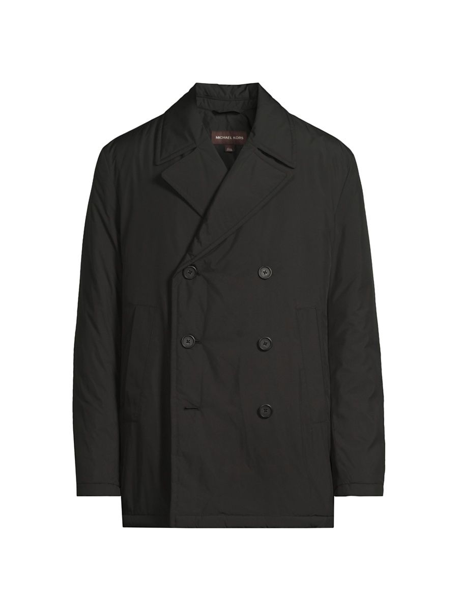 Men's Water Resistant Double-Breasted Peacoat - Black - Size Large