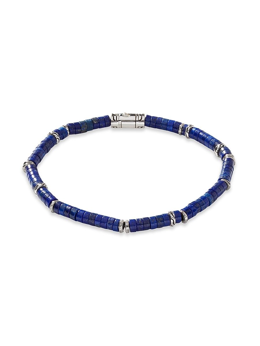 Men's Sterling Silver & Lapis Lazuli Heishi Beaded Bracelet - Blue - Size XL