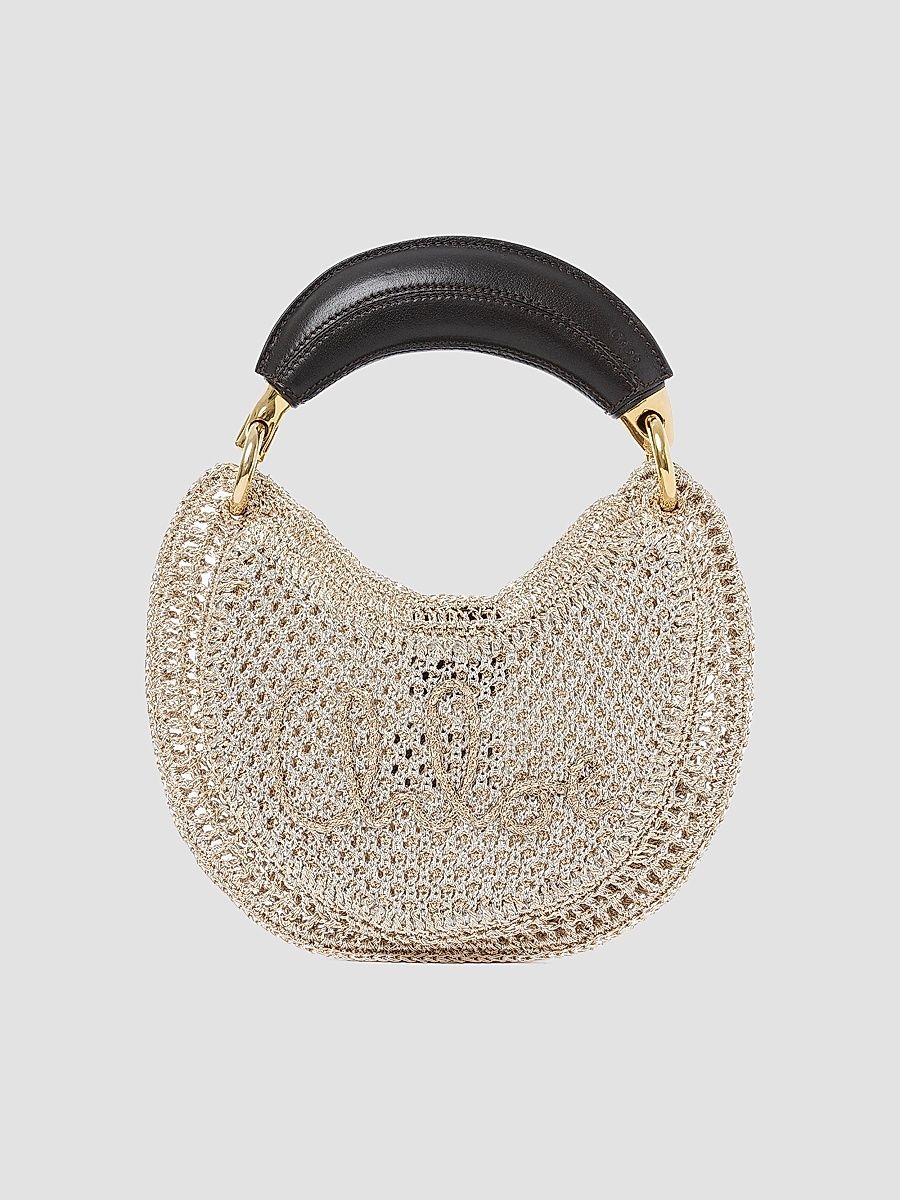 Women's Mini Summer Banana Glitter Crochet Top Handle Bag - Silver