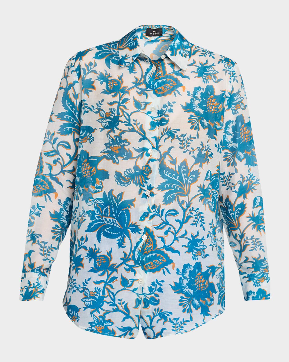 Floral Cotton Silk Button-Front Shirt