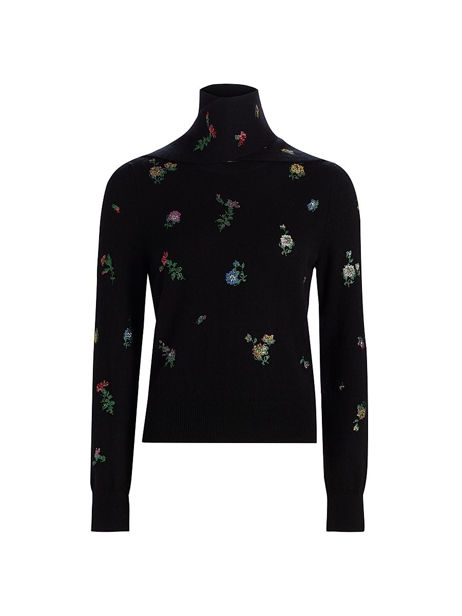 Women's Joy And Mirth Embroidered Cashmere Sweater - Black - Size Large