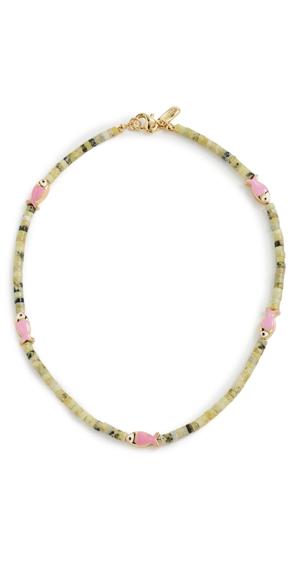 Logan Tay Green and Pink Fish Beaded Necklace Green One Size