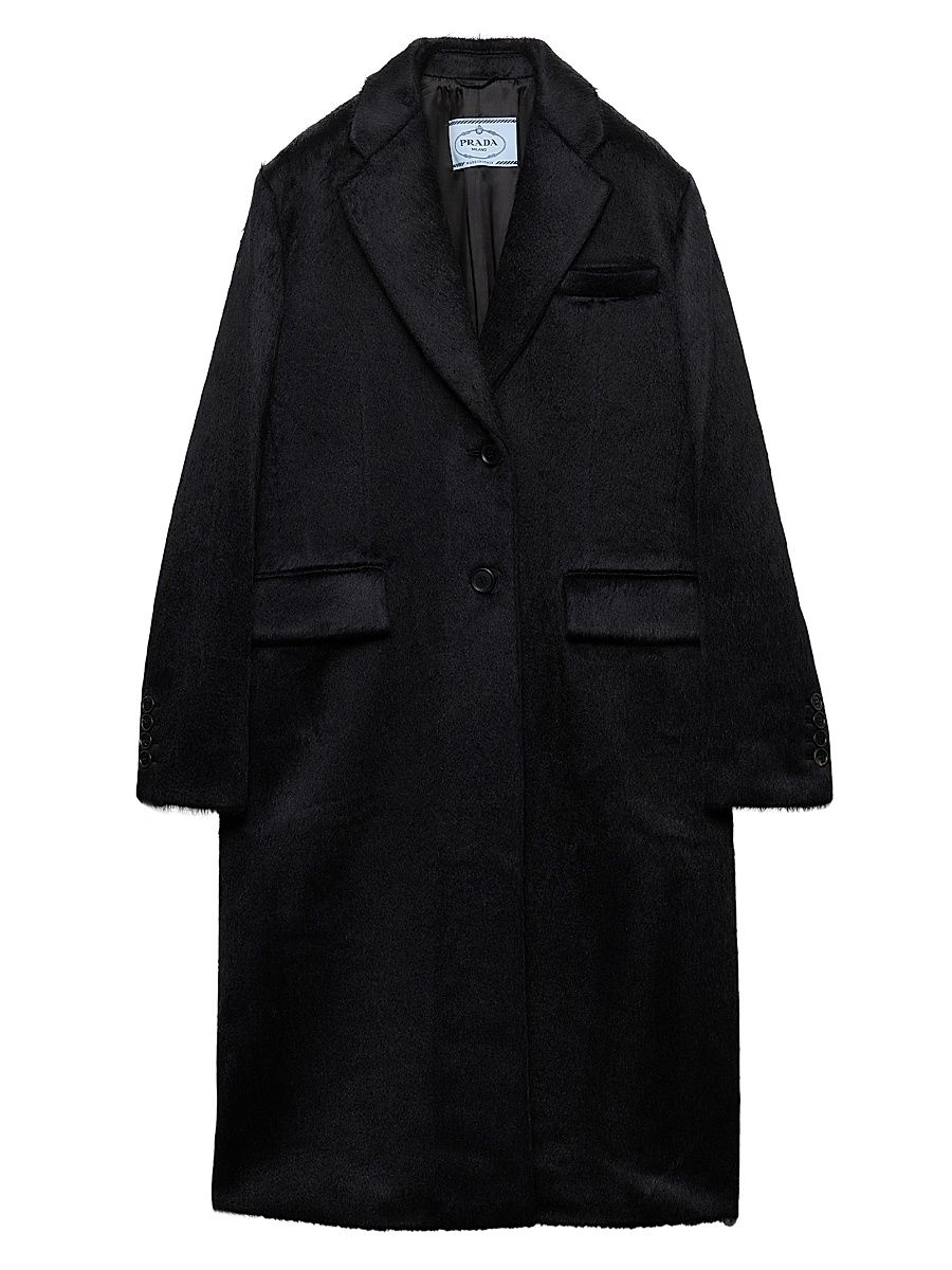 Women's Single-Breasted Velour Coat - Black - Size 10