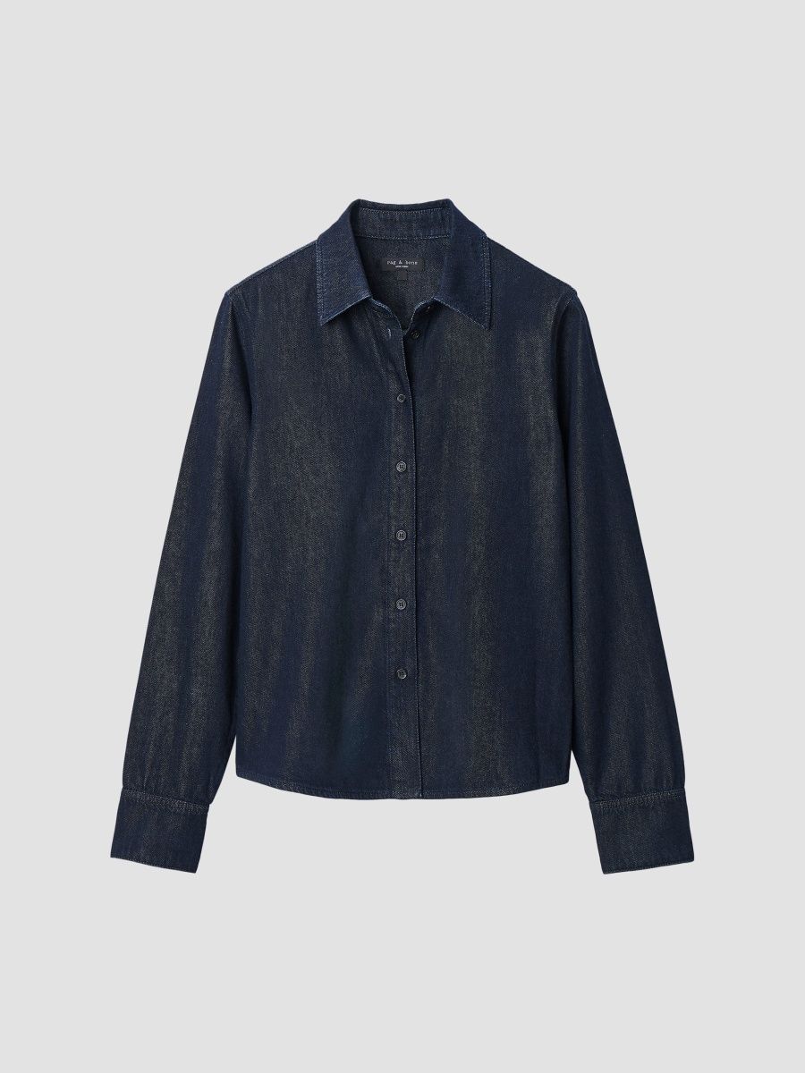 rag & bone Women's Dayton Denim Button-Front Shirt - Dark Rinse - Size Large