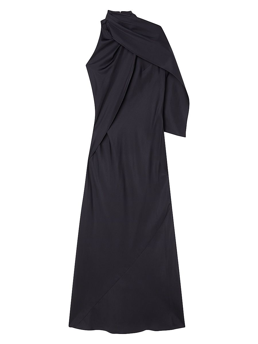 Women's Silk Foulard Halter Dress - Navy - Size 10