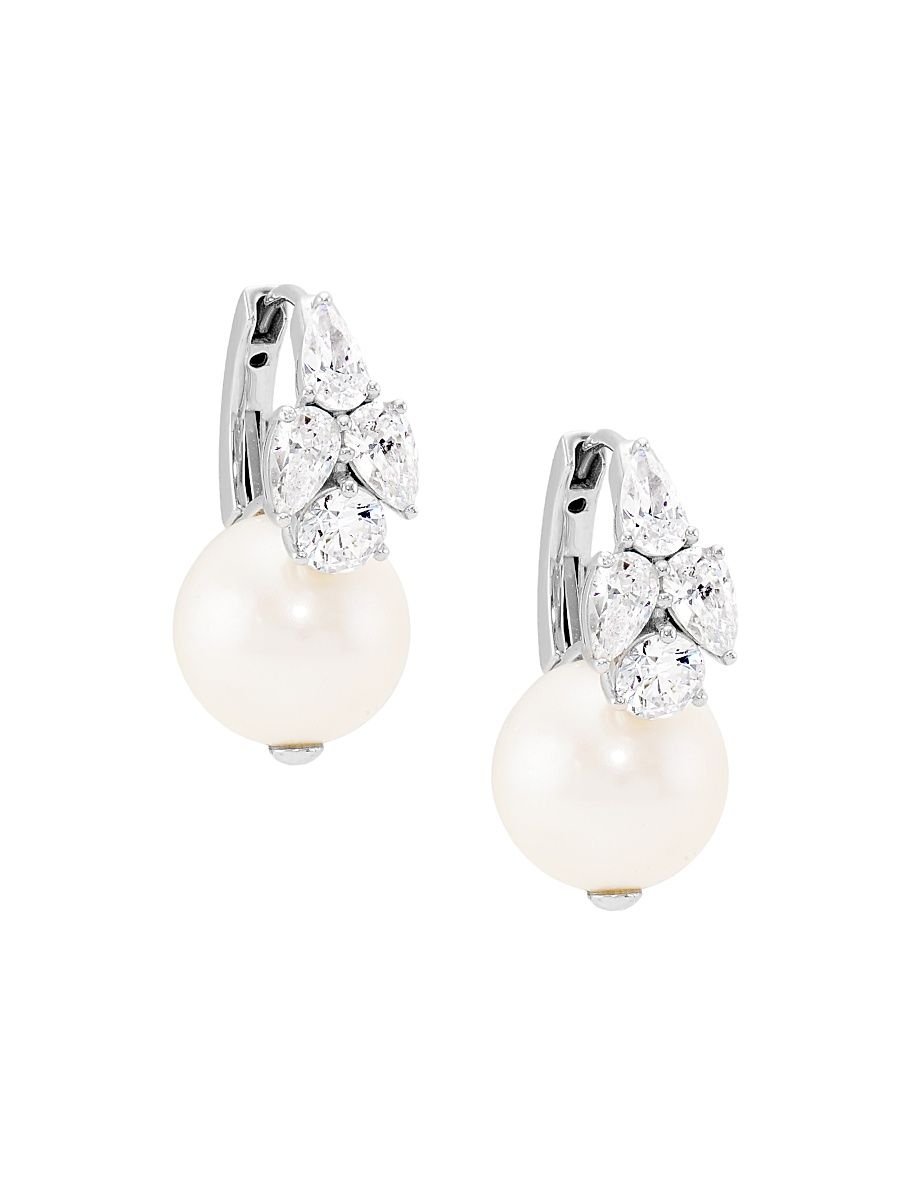 Women's Versailles Rhodium-Plated, Cubic Zirconia & Cultured Freshwater Pearl Drop Earrings - Silver