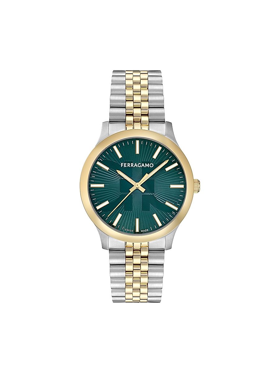 Men's Ren Goldtone & Silvertone Ion-Plated Stainless Steel Bracelet Watch 40MM - Two Tone Green Dial