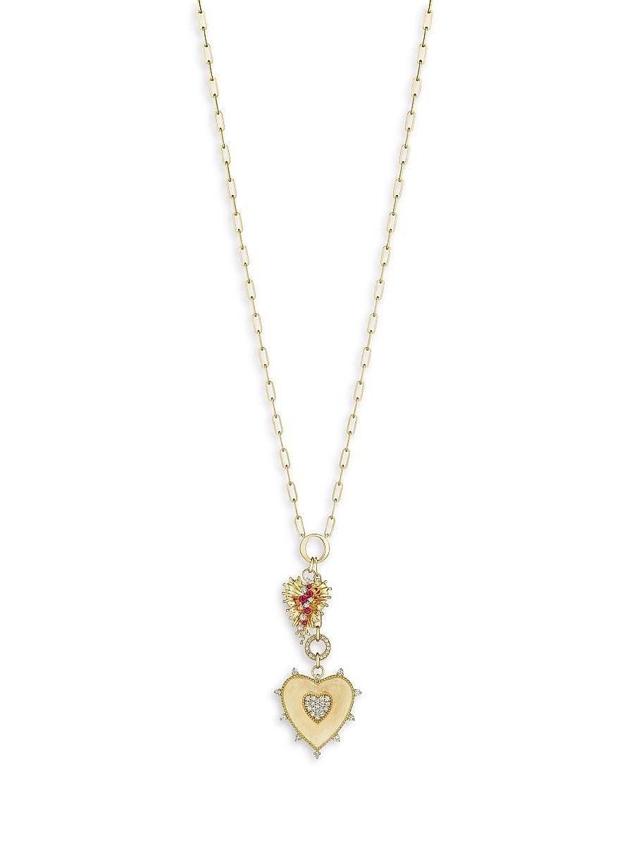 Women's Penka 18K Yellow Gold, Ruby & 0.61 TCW Diamond Heart Pendant Necklace - Yellow Gold