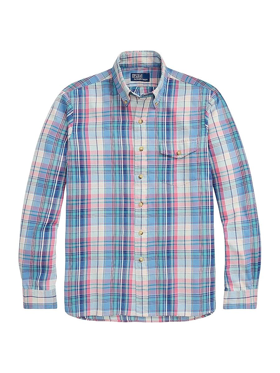 Men's Classic-Fit Plaid Twill Shirt - Blue Pink Multi - Size XXL