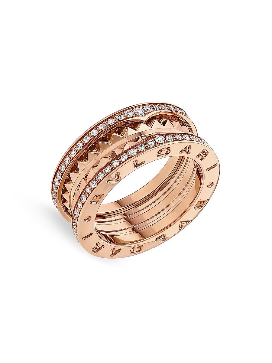 Women's B. ZERO1 18K Rose Gold & Diamond Two-Band Ring - Pink Gold - Size 7