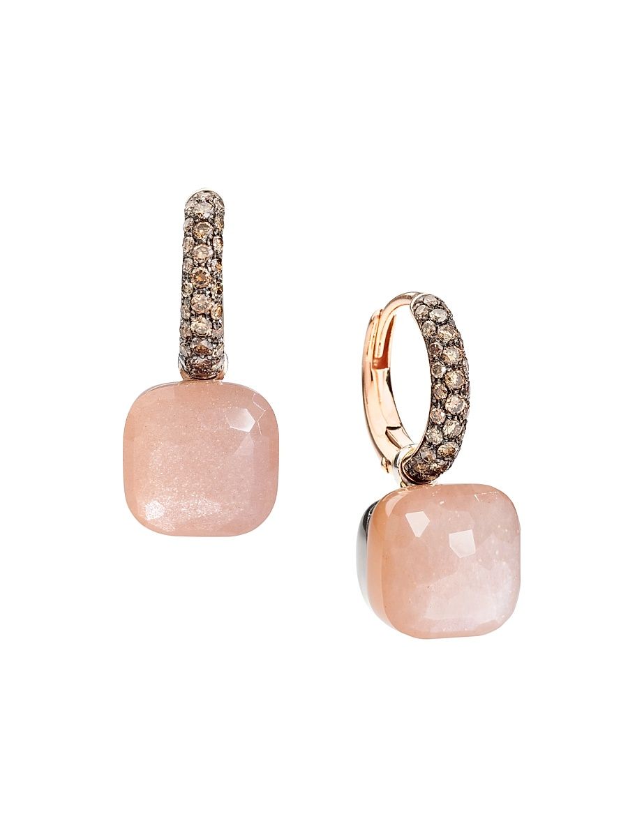 Women's Nudo Classic Two-Tone 18K Gold, Moonstone & Diamond Drop Earrings - Rose Gold