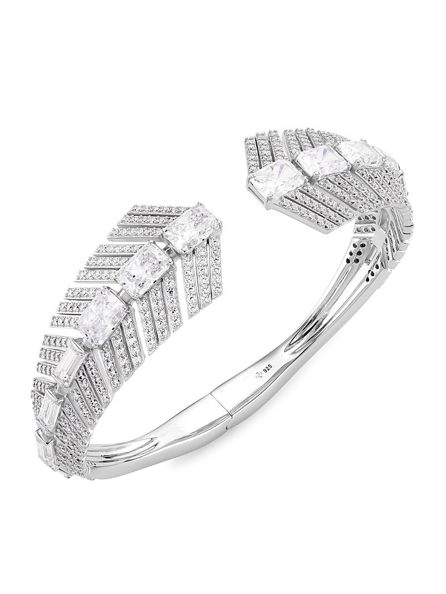 Women's Naomi Rhodium-Plated & Cubic Zirconia Hinged Deco Cuff - Silver