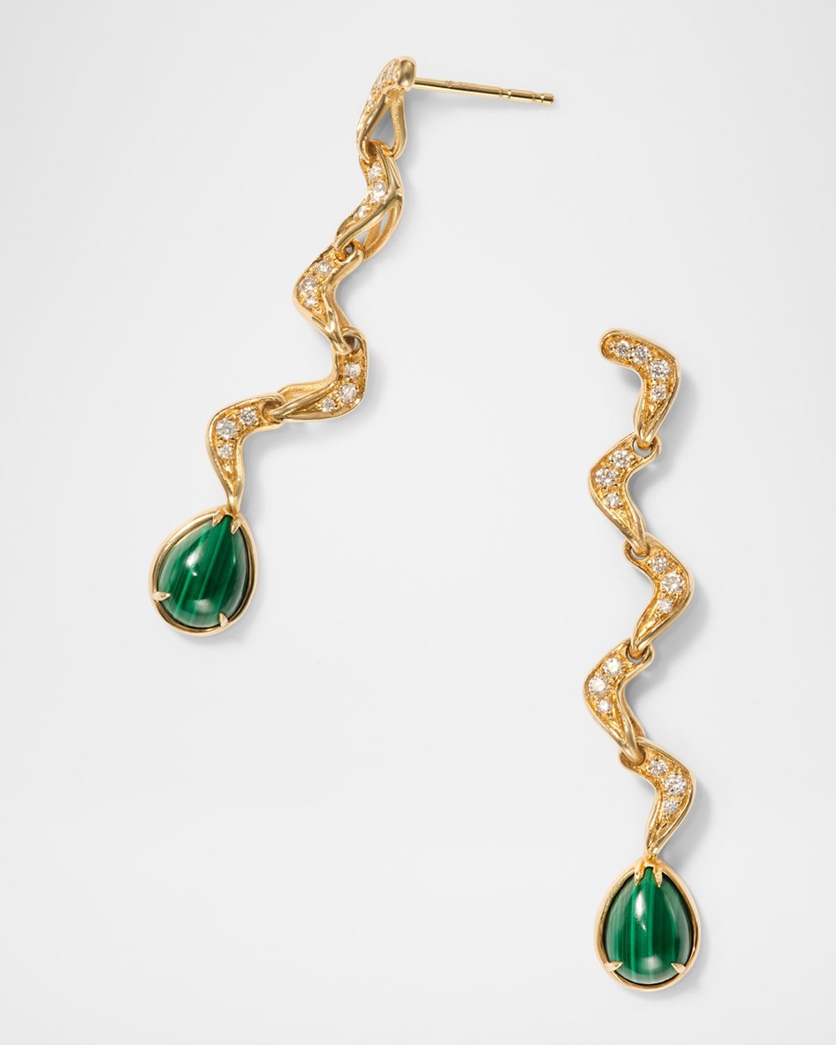 18K Yellow Gold Victoria Diamond and Malachite Drop Earrings