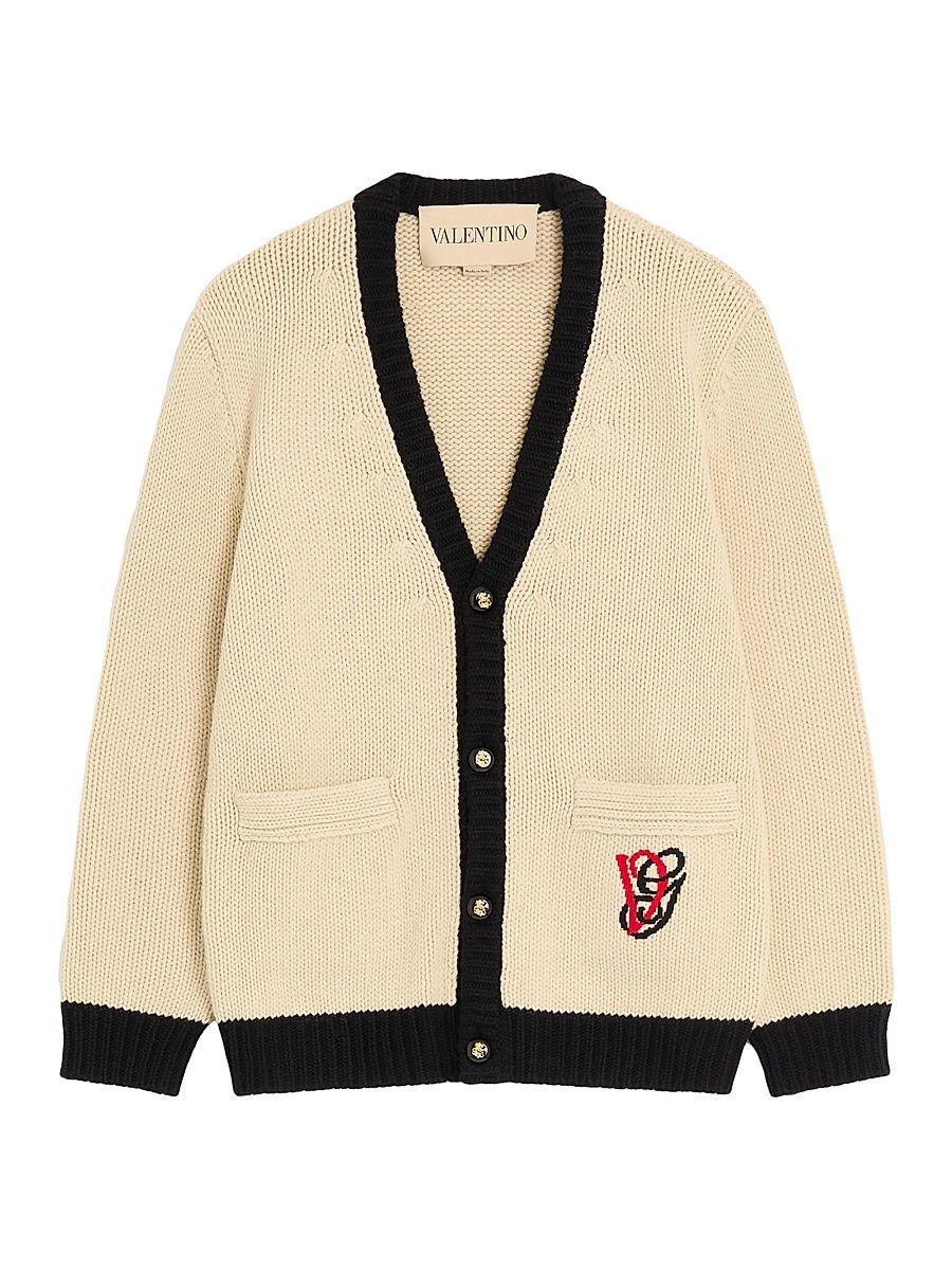 Men's Wool Cardigan with Embroidered VG - Butter Black - Size Small