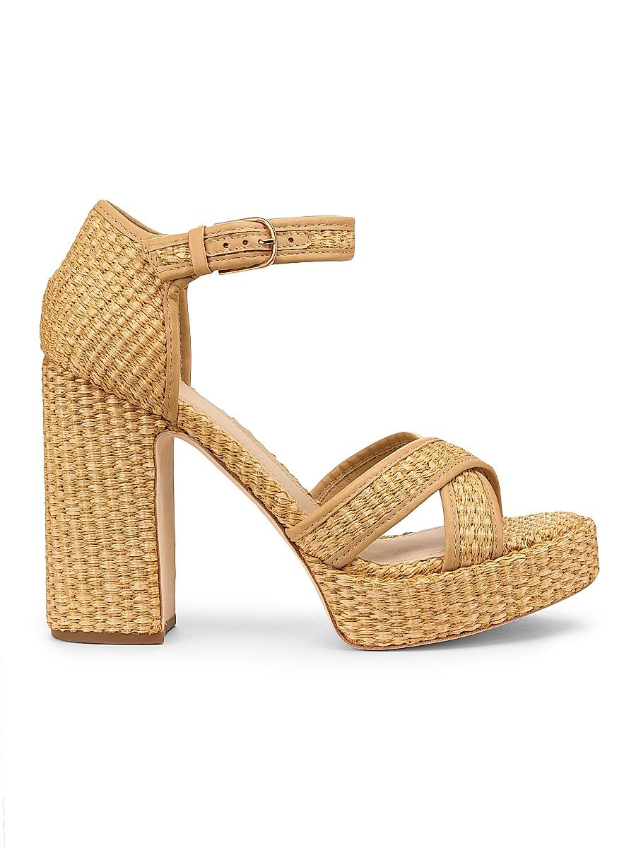 Women's 115MM Raffia Platform Sandals - Beige Raffia - Size 12