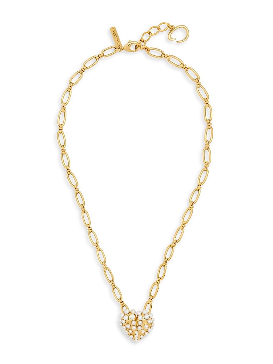 Women's 14K-Gold-Plated & Imitation Pearl Heart Pendant Necklace - Pearl