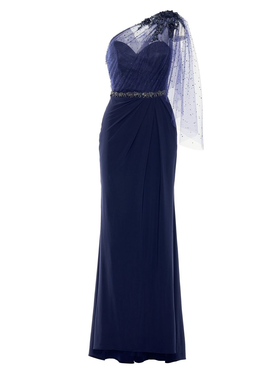 Mac Duggal Women's Embellished One-Shoulder Draped Gown - Navy - Size 8