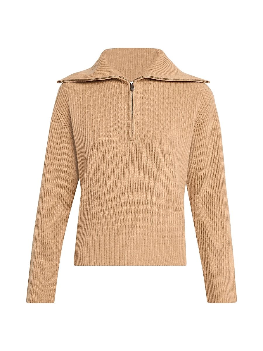 Women's Landry Cashmere Zip-Front Sweater - Camel - Size XL