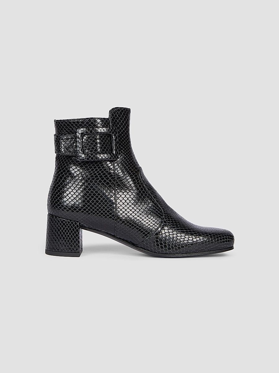 Women's Tres Vivier 45MM Snakeskin-Embossed Leather Ankle Boots - Nero - Size 11