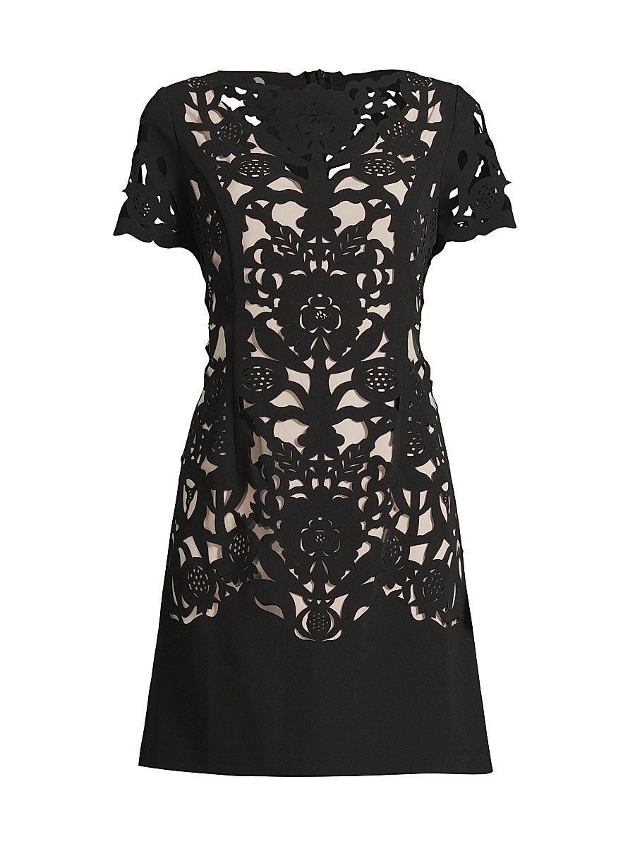 Women's Floral Crepe Laser-Cut Sheath Dress - Black - Size 16