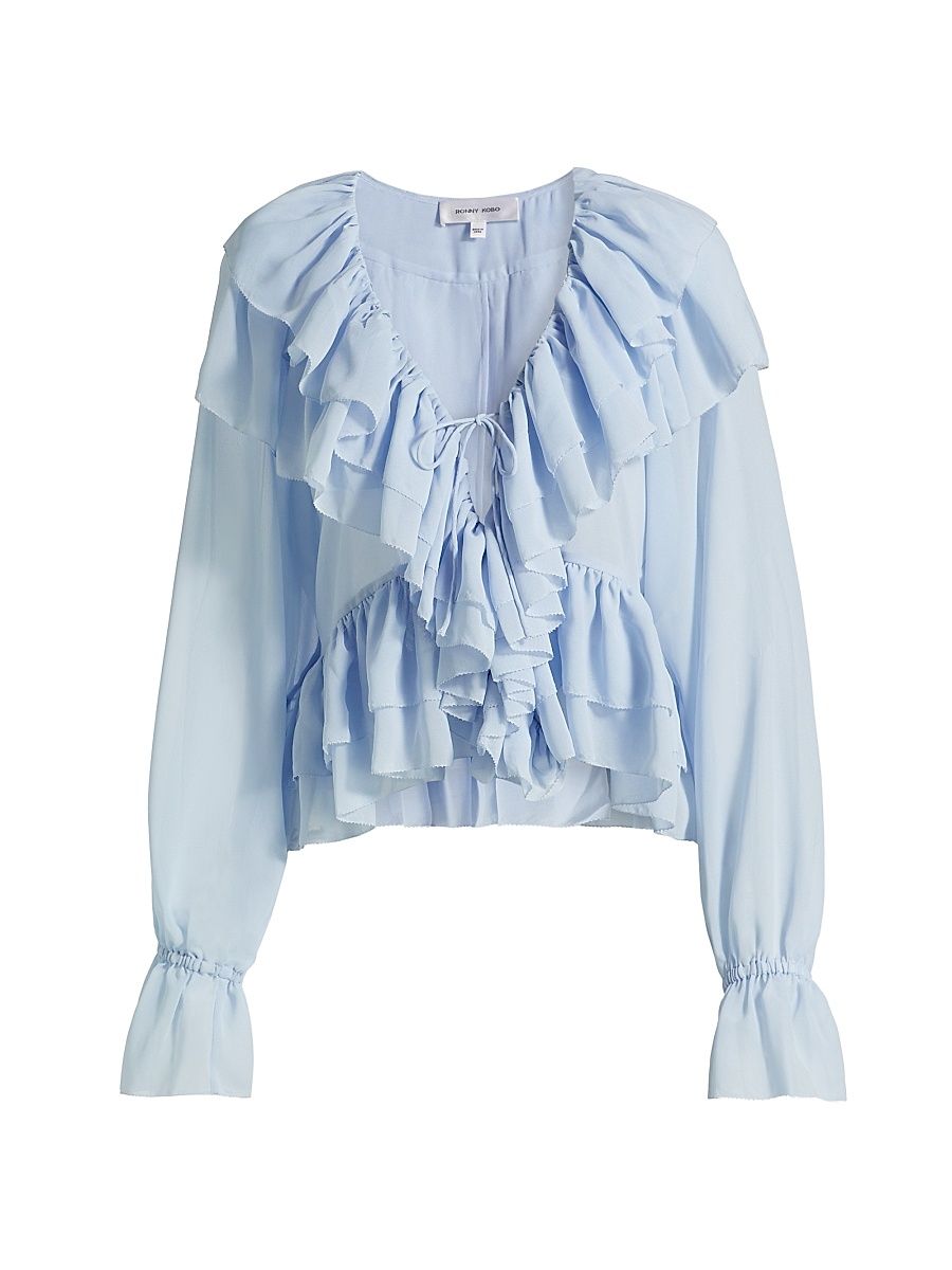 Women's Soraya Ruffle Blouse - Aegean Blue - Size Small