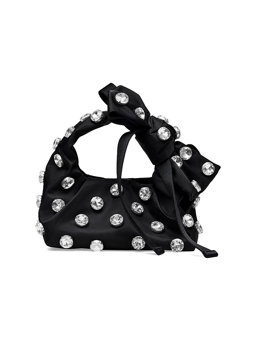 Women's The Gem Bow Mini Nylon Sack Bag - Black