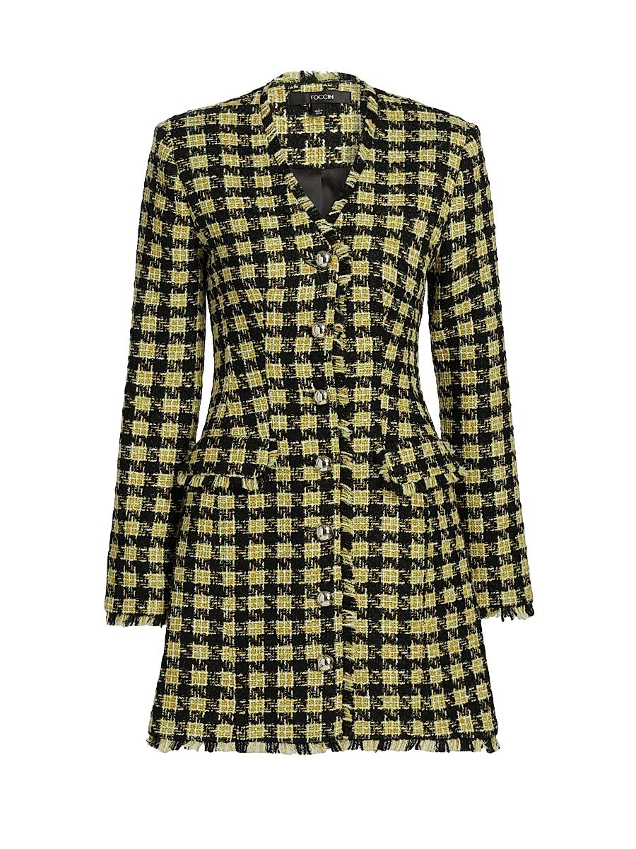 Women's Mallory Strong-Shoulder Tweed Dress - Jet Citron Multi - Size 12