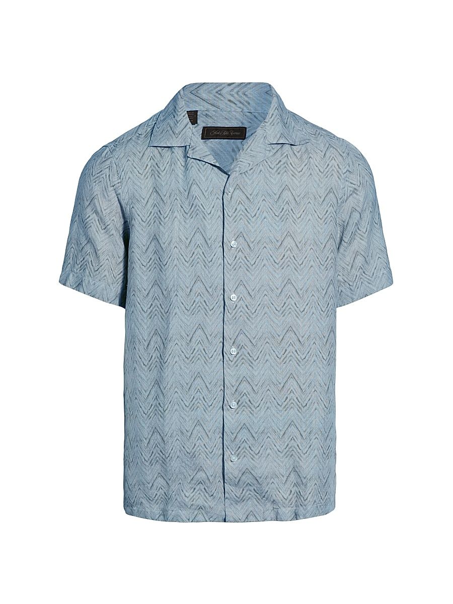 Men's COLLECTION Diagonal Linen Camp Shirt - Blue - Size XXL