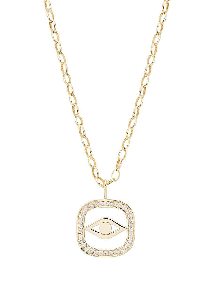 Women's XL Evil Eye 14K Gold & Diamond Open Icon Charm Necklace - Gold