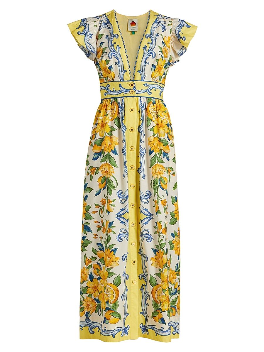 Women's Sicily Scarf Cotton Flutter Maxi Dress - Off White - Size Medium