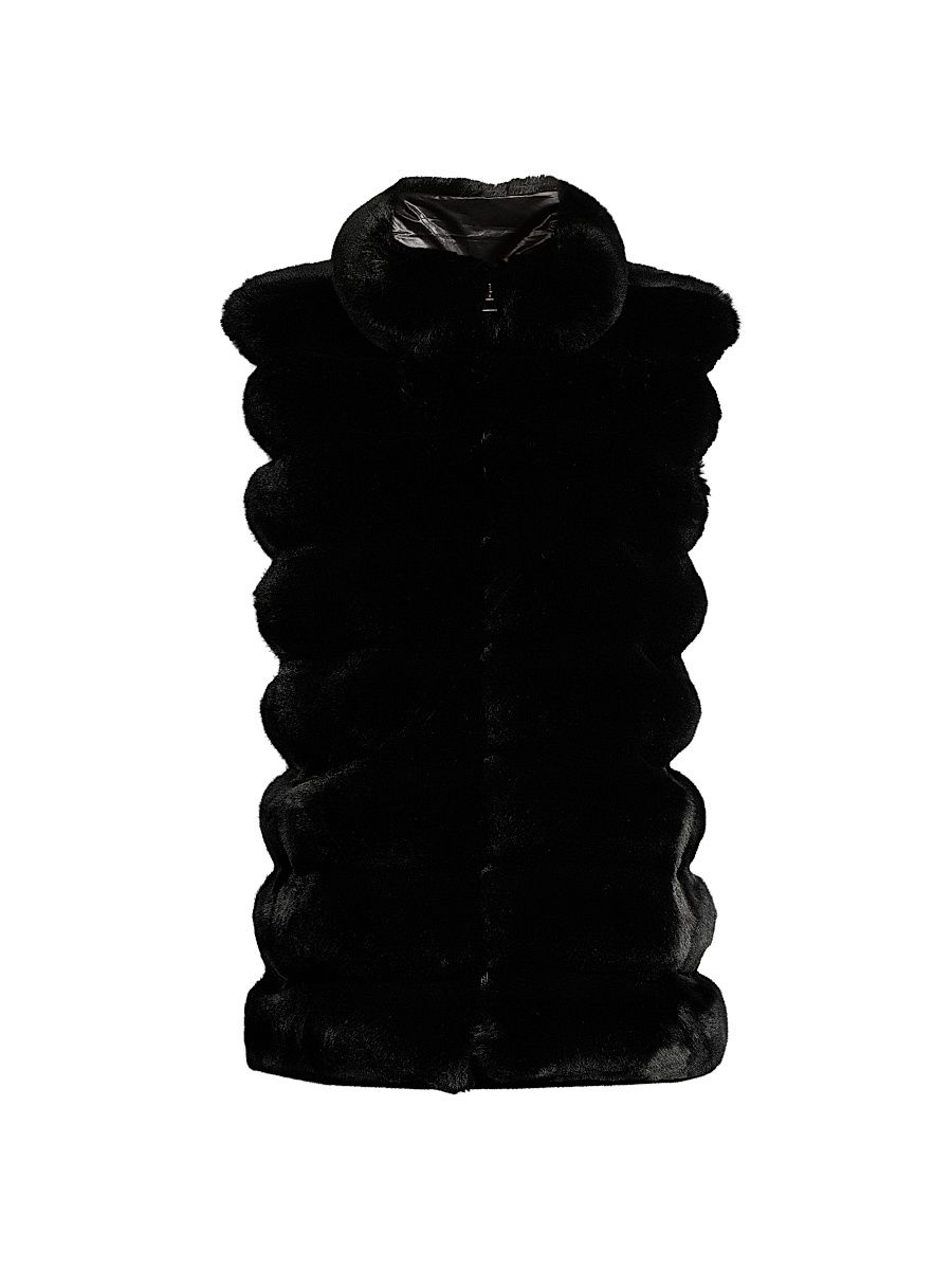 Women's Plush Reversible Faux Fur Vest - Black - Size Large