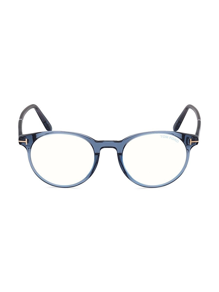 Men's 47MM Round Blue Block Optical Glasses - Shiny Tran