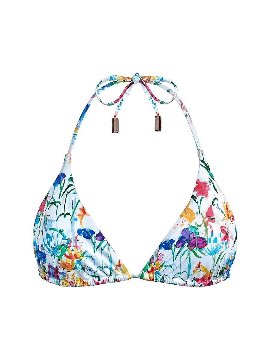 Women's Happy Flowers String Bikini Top - Blanc - Size Large