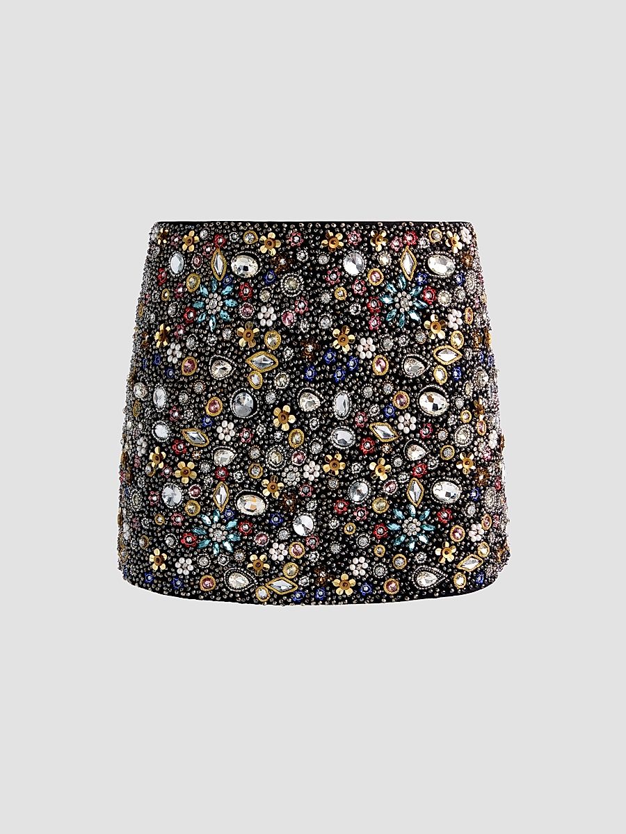 Women's Rubi Embellished Micro Mini Skirt - Black Multi - Size 8