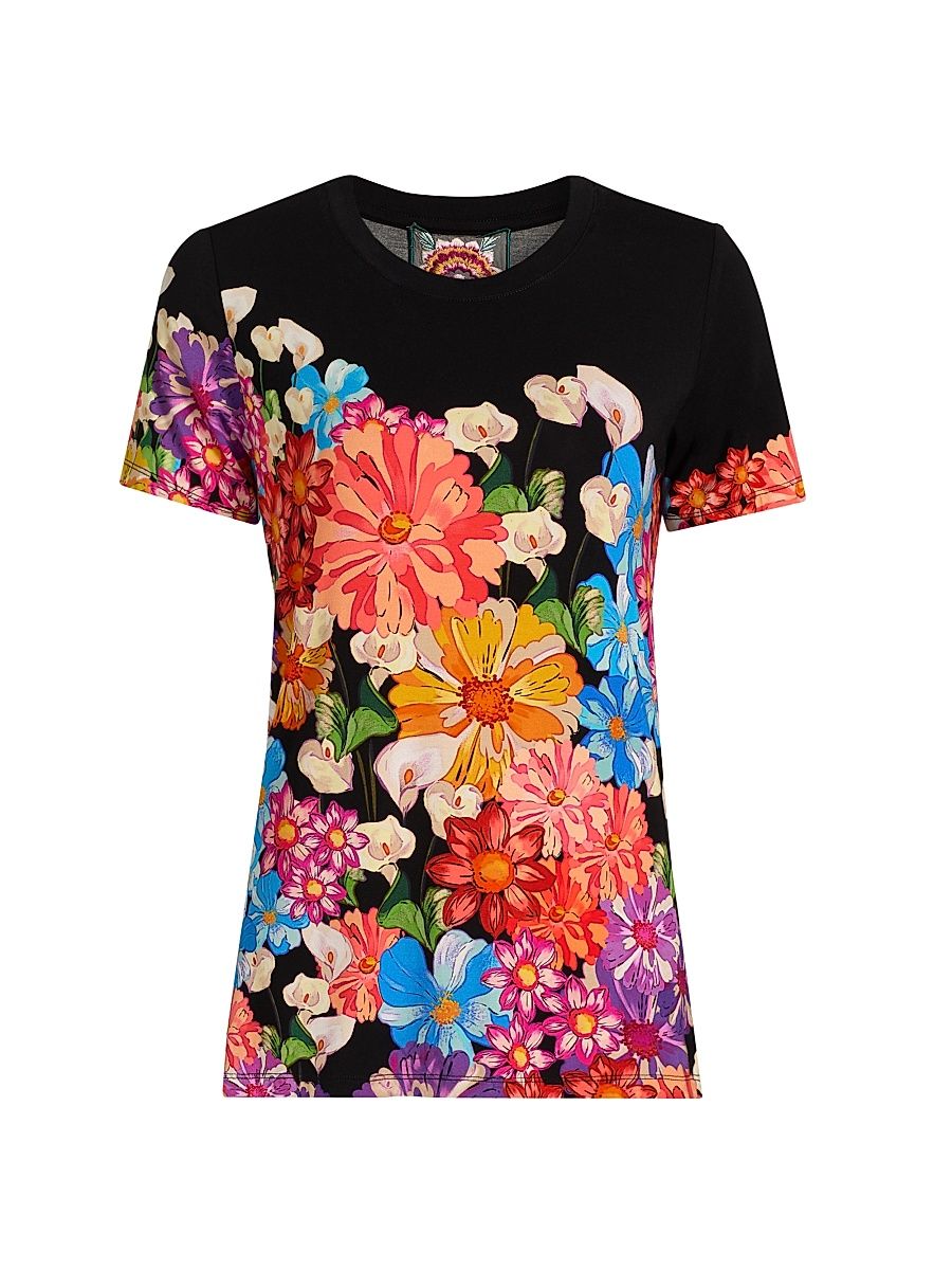 Women's The Janie Favorite Gerbera Floral Crewneck T-Shirt - Gerbera Scarf - Size XXL