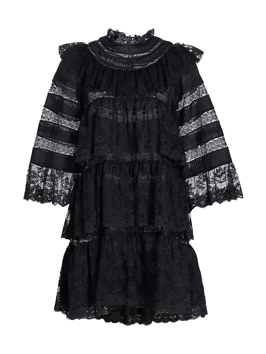 Women's Oralie Lace Tiered Dress - Black - Size XS