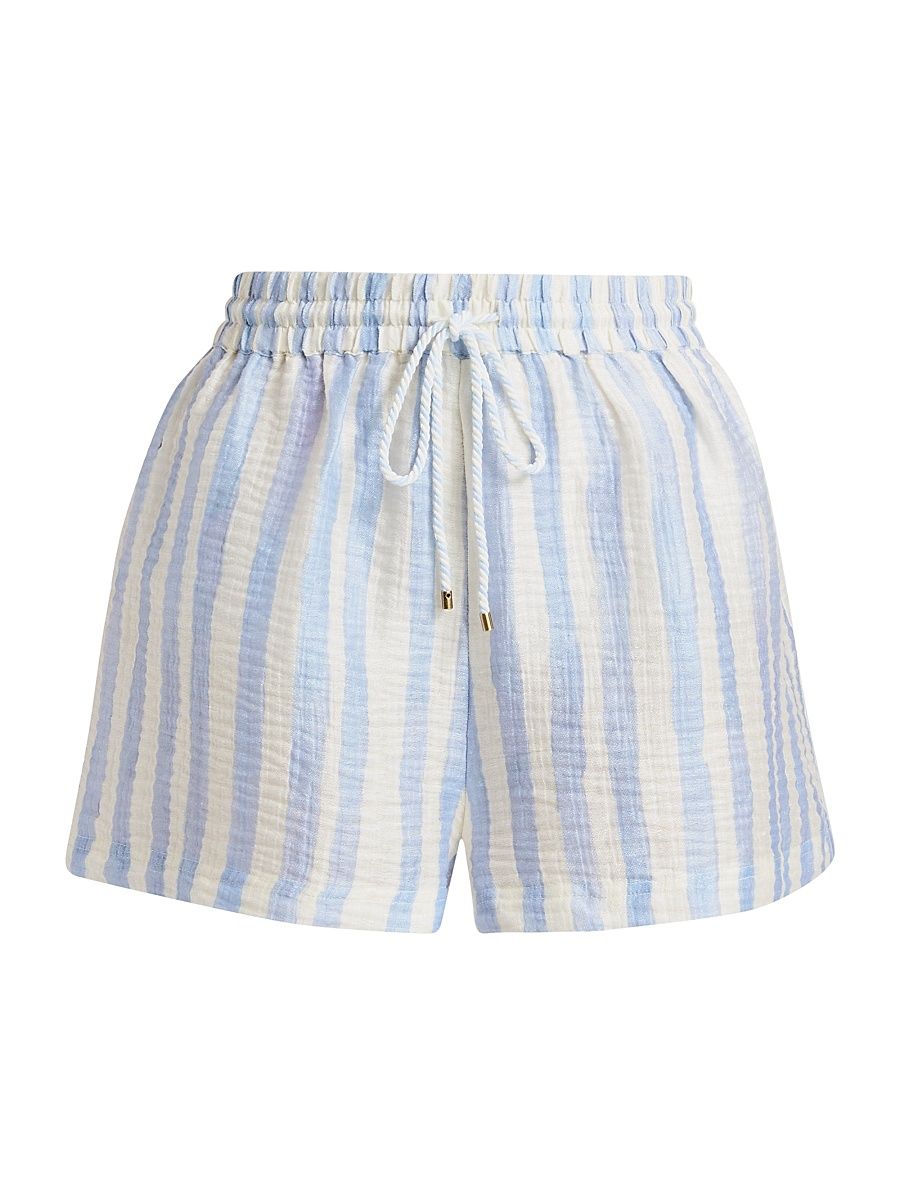 Women's Ana Striped Elasticized Shorts - Agua - Size Medium