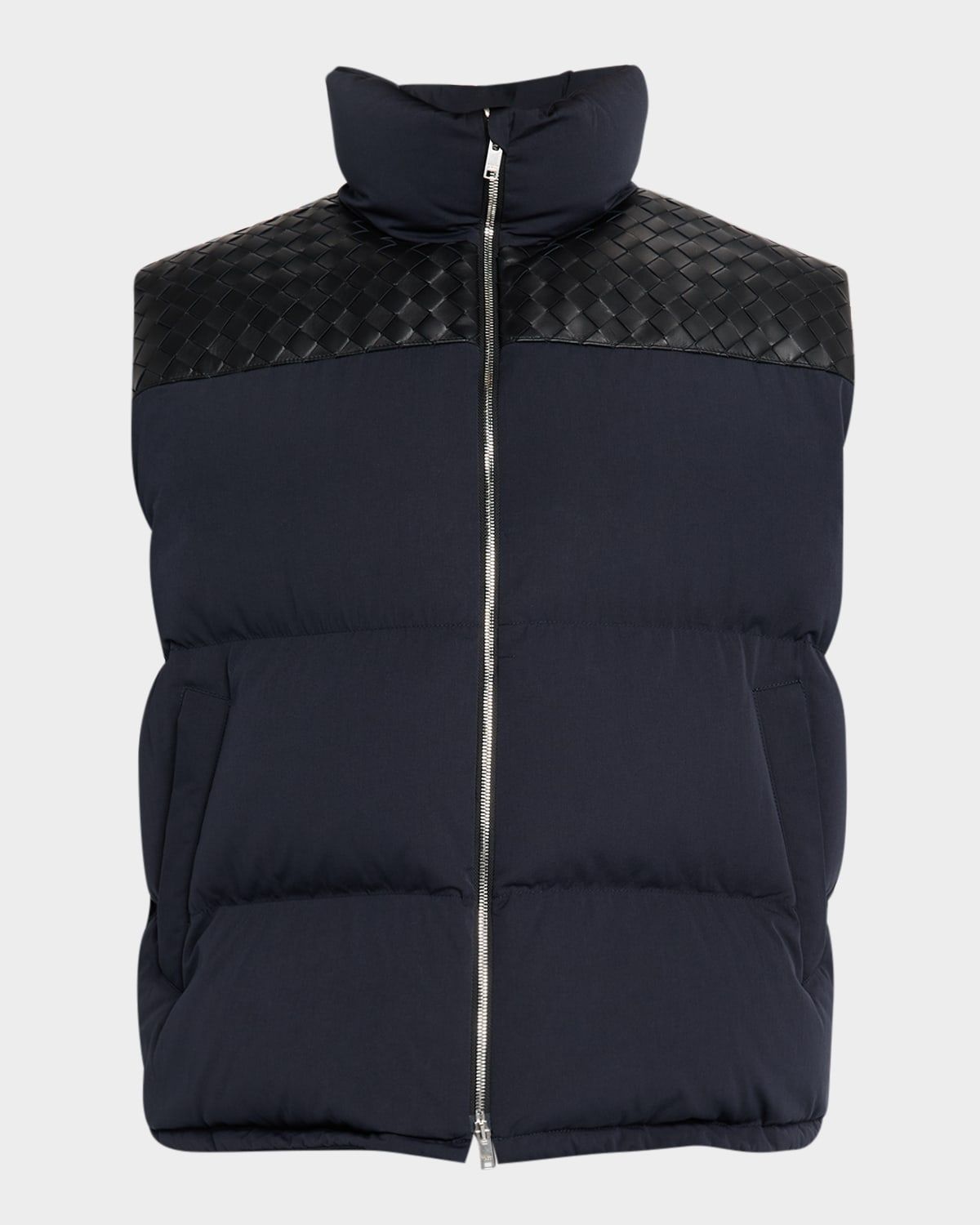 Men & apos;s Tech Puffer Vest with Intrecciato Leather Detail