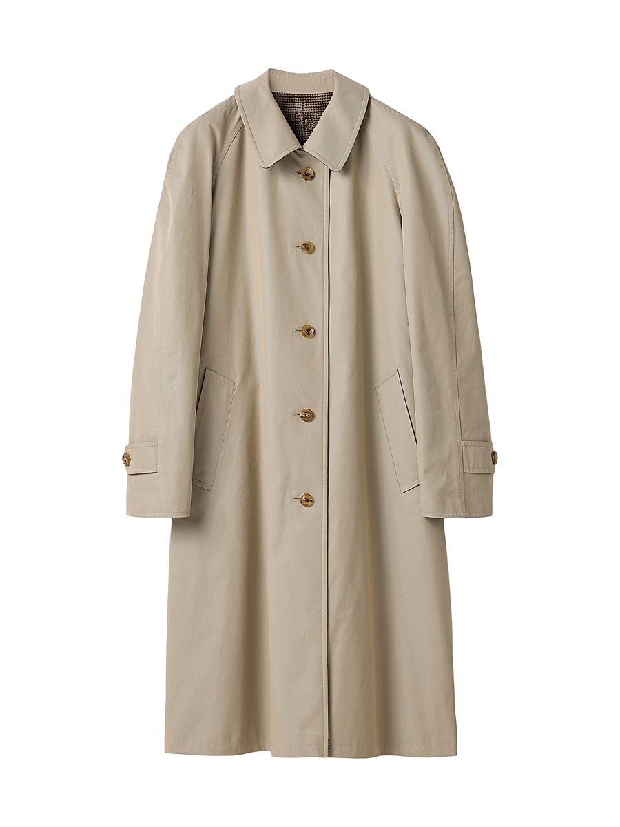 Women's Reversible Single-Breasted Twill and Houndstooth Check Trench Coat - Beige Khaki - Size 6