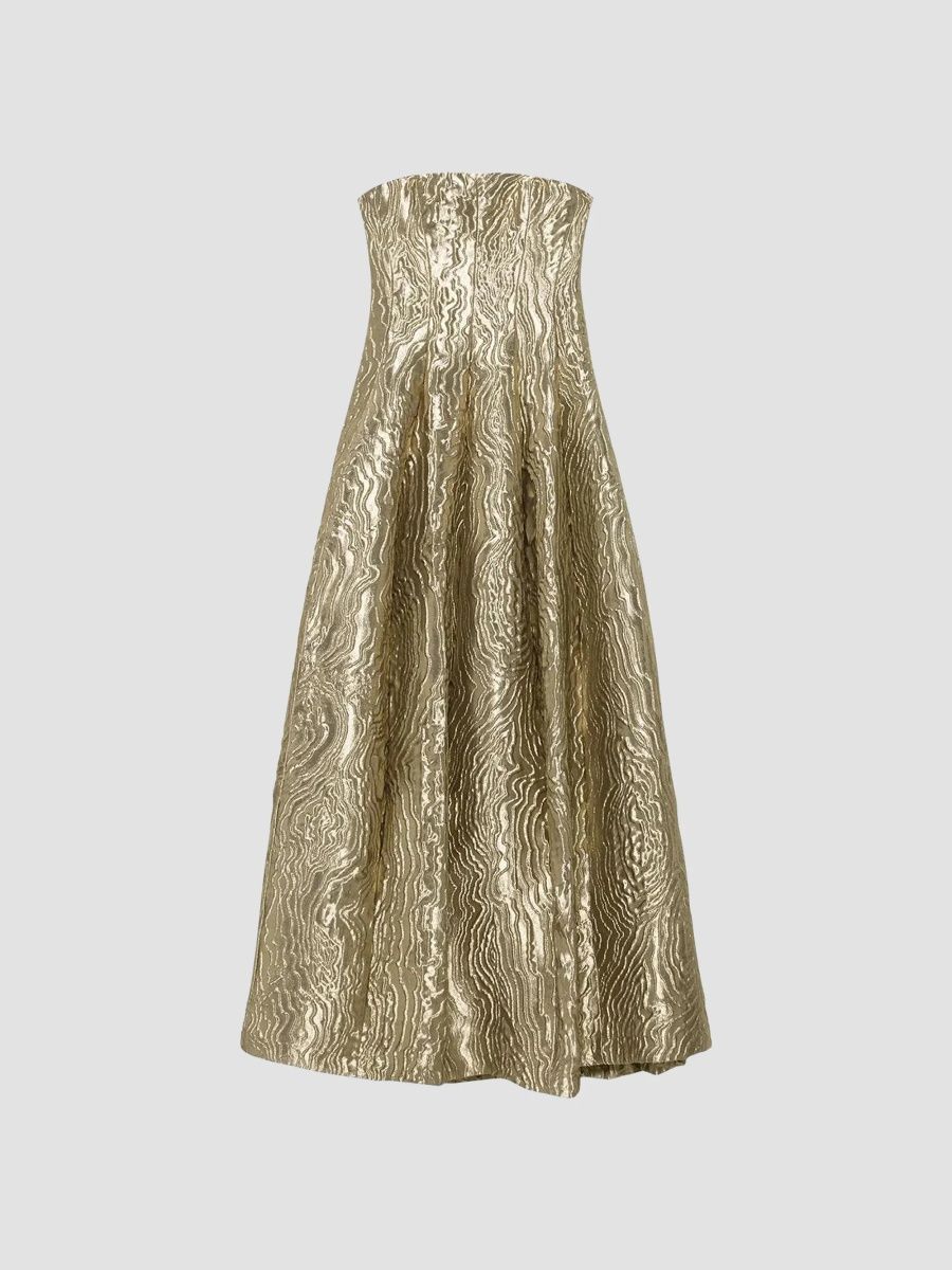 SIMKHAI Women's Celeste Metallic Jacquard Strapless Gown - Light Gold - Size 0
