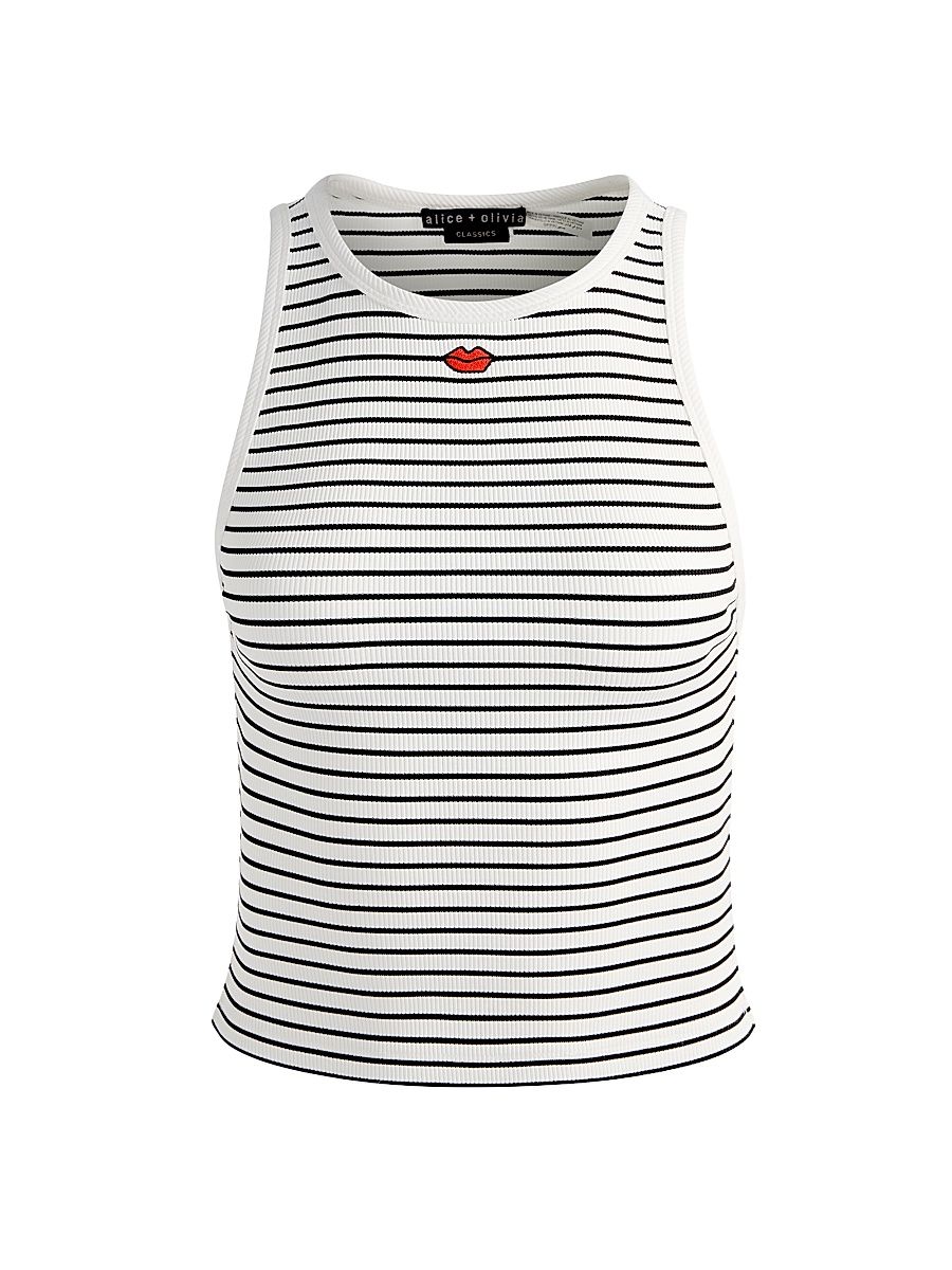 Women's Allen Embroidered Striped Tank - Off White Black Stripe - Size XL