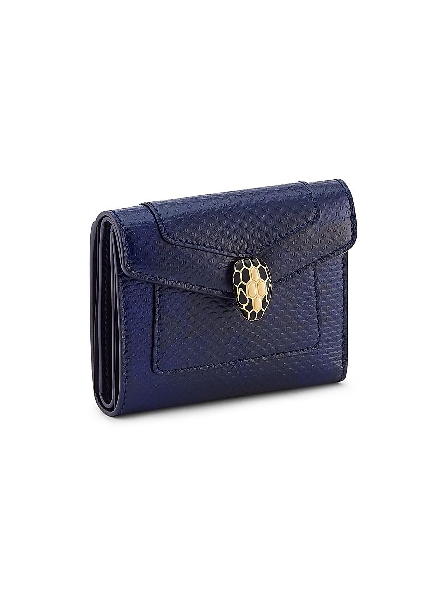 Women's Serpenti Forever Snakeskin-Embossed Leather Trifold Wallet - Lapis