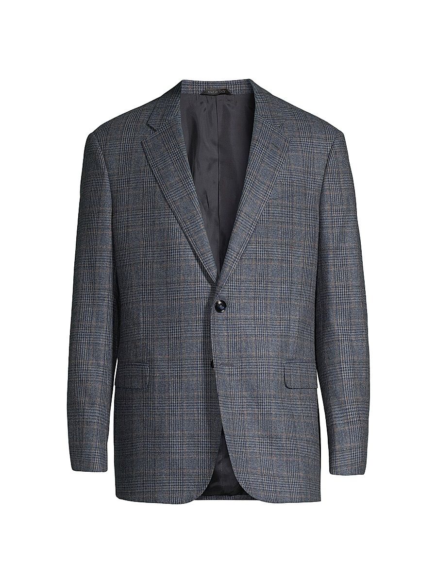 Men's Plaid Wool-Cashmere Sport Coat - Blue Brown - Size 42