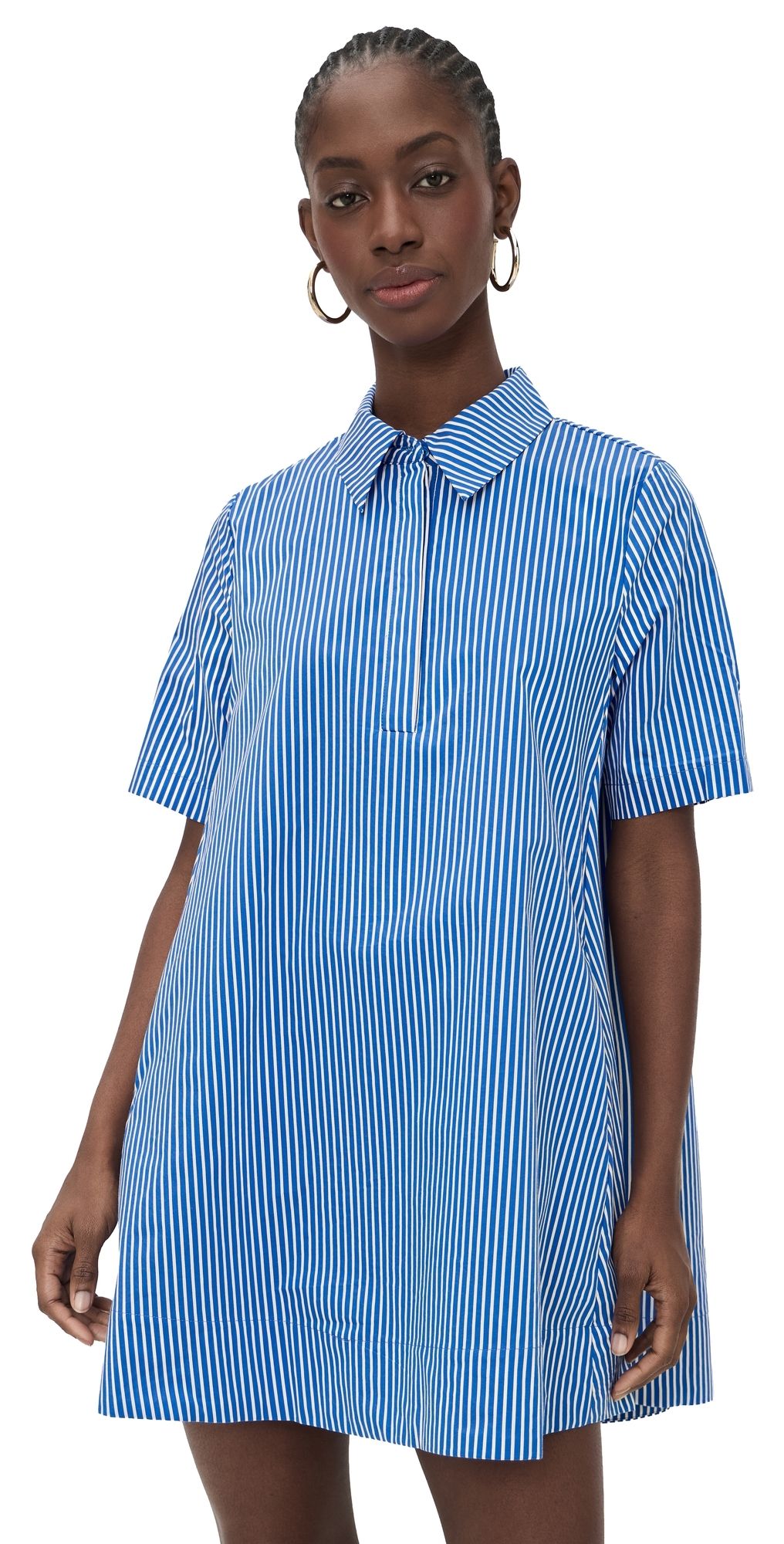 English Factory A-line Short Sleeve Shirt Dress Blue Stripe L
