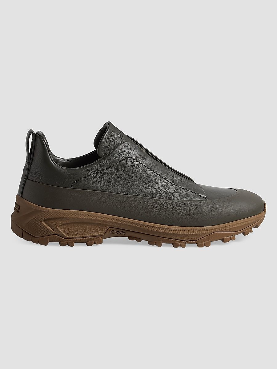 ZEGNA Men's Triple Stitch Monte Secondskin Sneakers - Dark Olive Green - Size 13