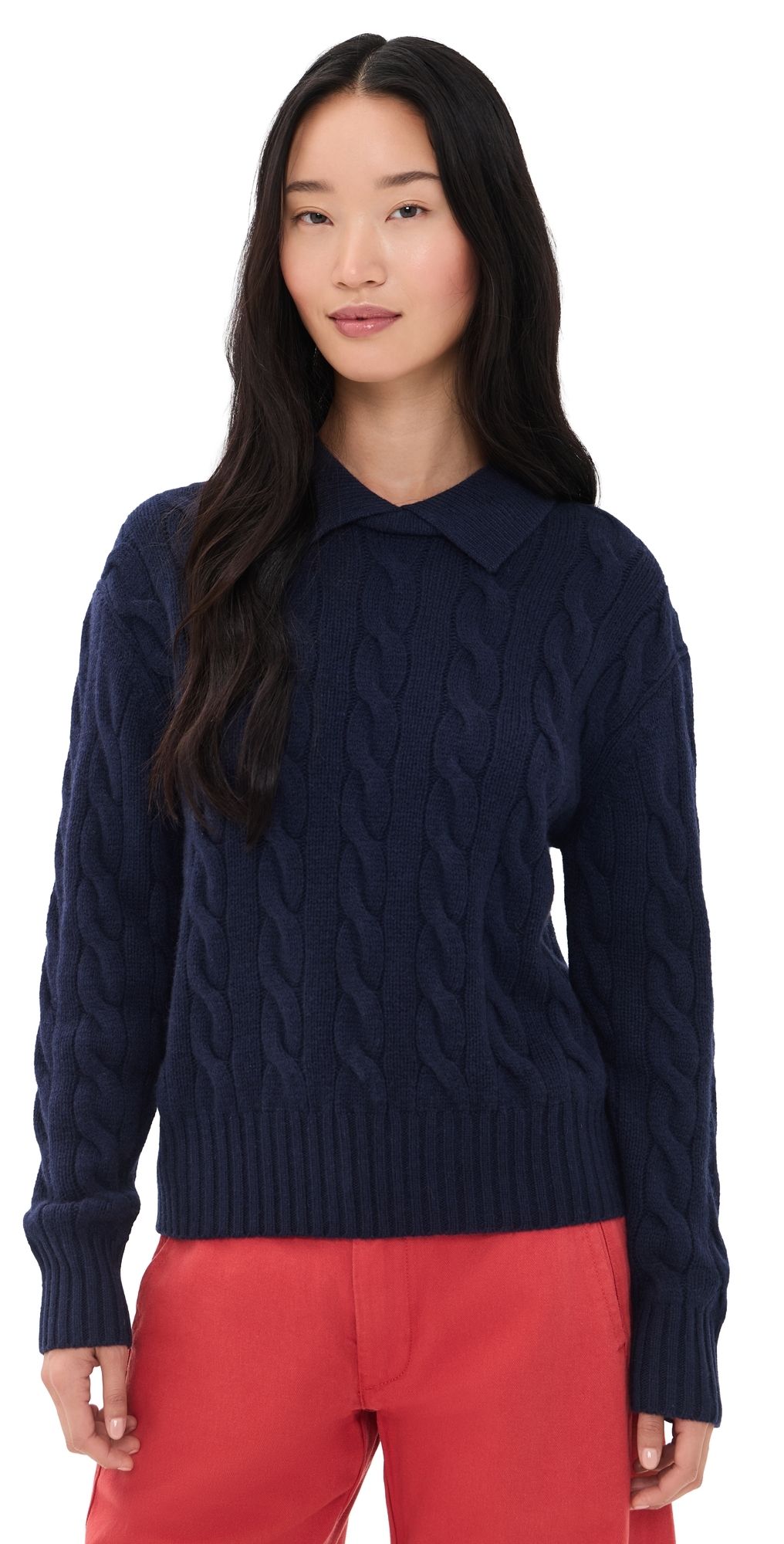 Polo Ralph Lauren Collared Cable Knit Sweater Hunter Navy S