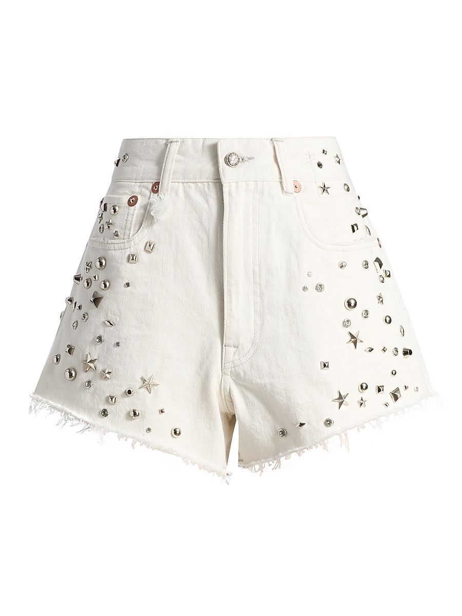 Women's Studded Boyfriend Shorts - Cement White - Size 28