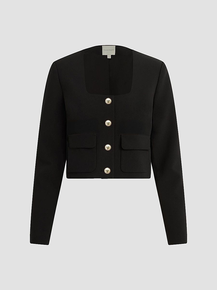 Favorite Daughter Women's The Laura Square-Neck Crop Jacket - Black - Size XS