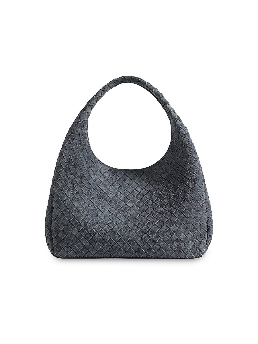 Women's Campana Large Intrecciato Suede Shoulder Bag - Cloudy Indigo