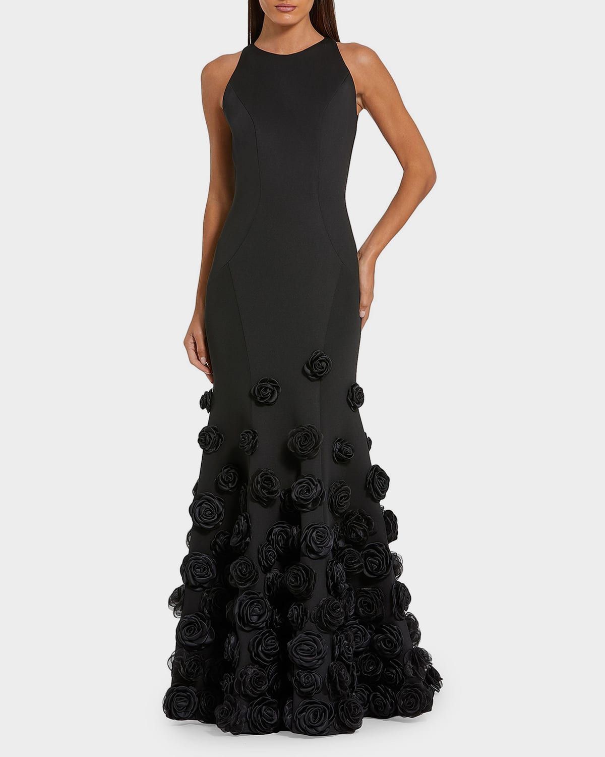 Rose Appliqué Crepe Mermaid Gown